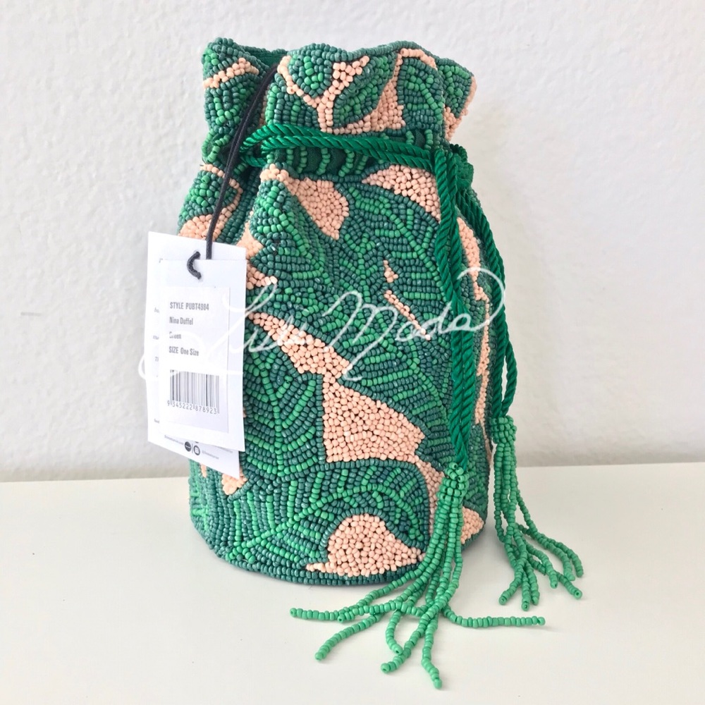 Mala Green & Peach Beaded Drawstring Women’s Bag